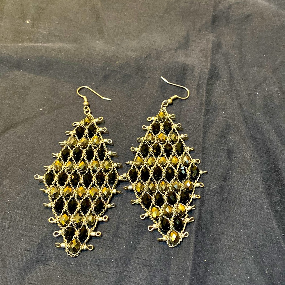 Earrings mesh chain: black & silver 3” long